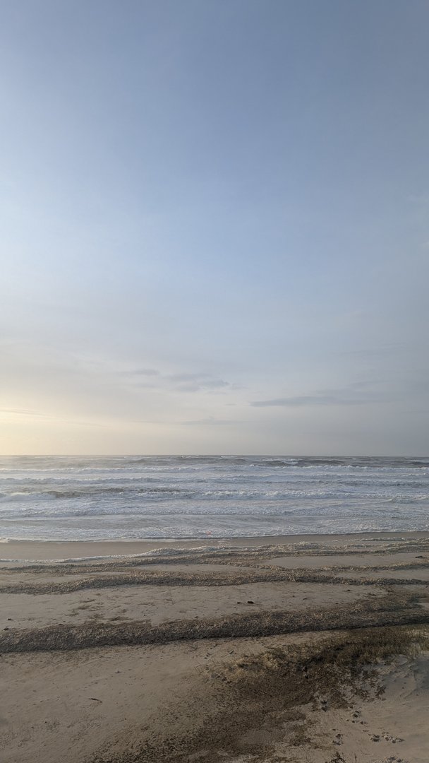 Lumière hivernale basse sur le rivage exposé de Vagueira