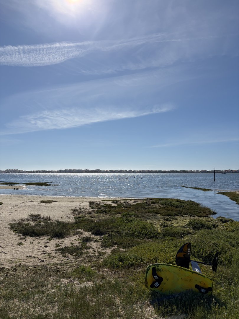 Étendue de sable et de boue menant à l'eau libre à Estacas
