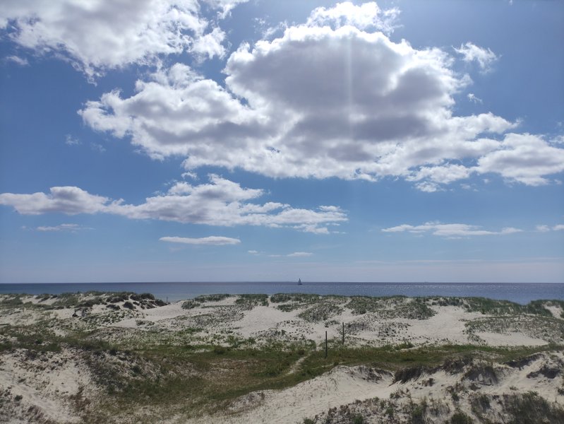 A wide view of the sand dunes and Baltic Sea at Sandhammaren.