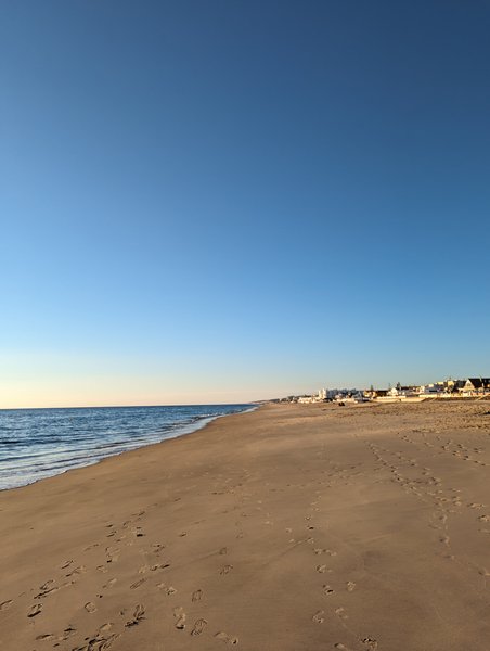 A wide sandy beach meeting the sea under a clear sky in Matalascañas. — Matalascañas (Costa de El Condado), Almonte, Andalusia, Spain