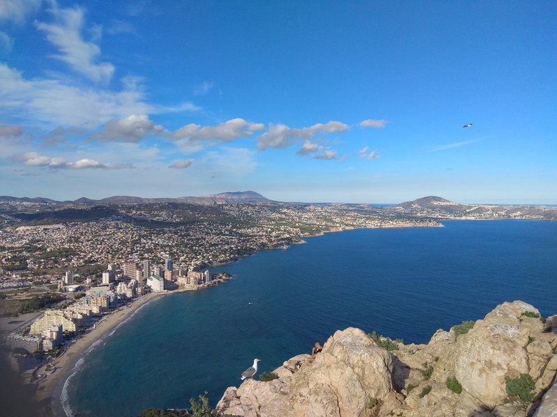 A high-angle view of the Calpe coastline and the bay area from a rocky vantage point. — Cantal Roig (Calpe), Calp, la Marina Alta, Spain