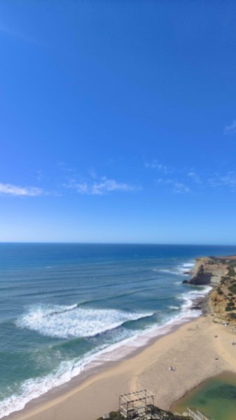 Elevated view of the surf and coastline at Ribeira das Ilhas.