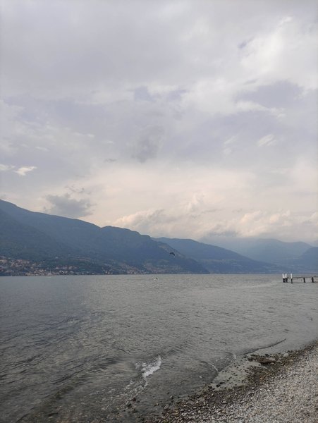 A view of the shoreline and mountains across Lake Como at Dervio. — Dervio (Lago de Como), Dervio, Lombardy, Italy