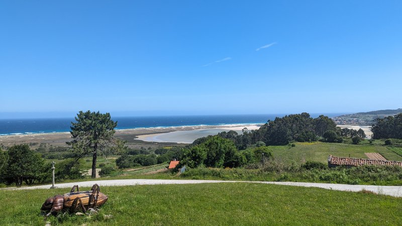 A distant landscape view of the Playa de Razo coastline and the surrounding countryside. — Praia de Razo (Bergantiños), As Areas, Galicia, Spain