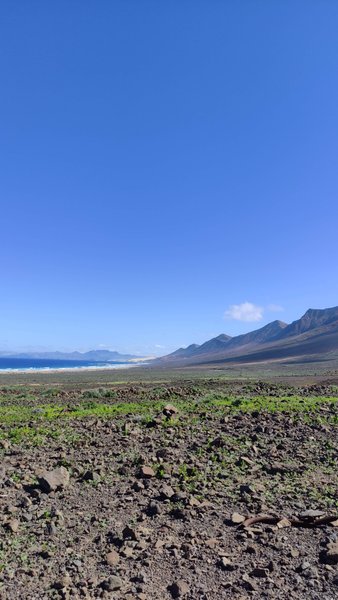 Distant view of Cofete Beach and the Jandia mountains. — Cofete (Praia de Cofete), Cofete, Canary Islands, Spain